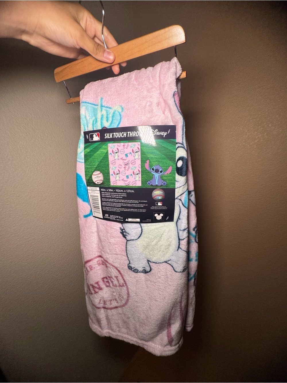 Disney Baseball Pink & Pastel Blue Stitch Plush Throw Blanket